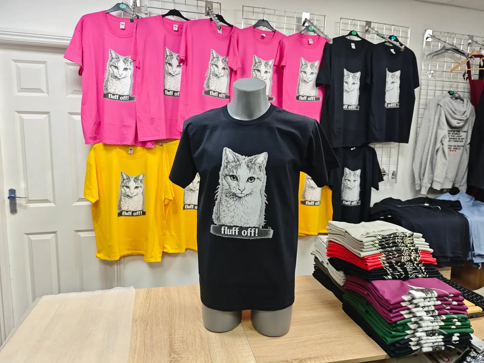 Black printed cat design t-shirt from an Erdington order